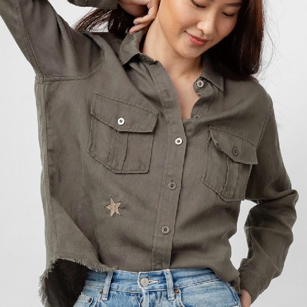 Rails Star Embroidered Button-Up Blouse - Dark Brown